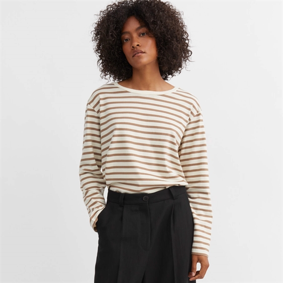 Skall Studio Loui Oversized Bluse, Light Brown/White Stripe 